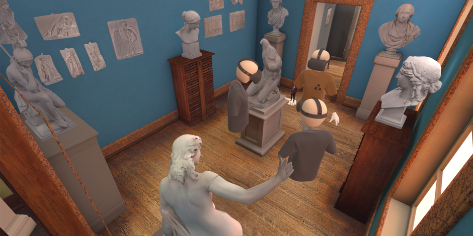 Ausschnitt des virtuellen Wohnhauses Goethes Zwei Avatare in der digitalen Rekonstruktion des Brückenzimmers.