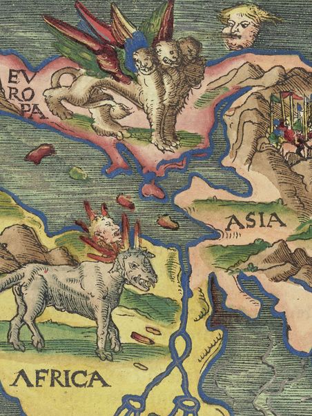 World map with four beasts