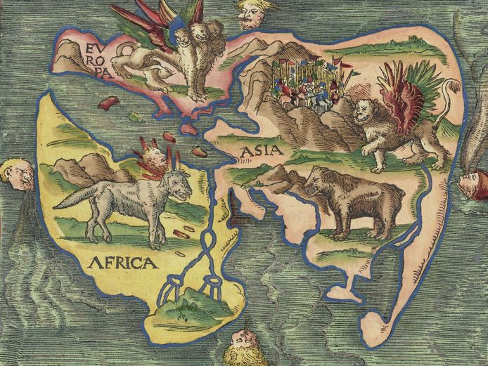 Weltkarte mit vier Ungeheuern