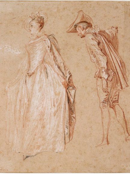  Antoine Watteau, Tänzer und Tänzerin, um 1716/17, Rötel, weiße Kreide 
