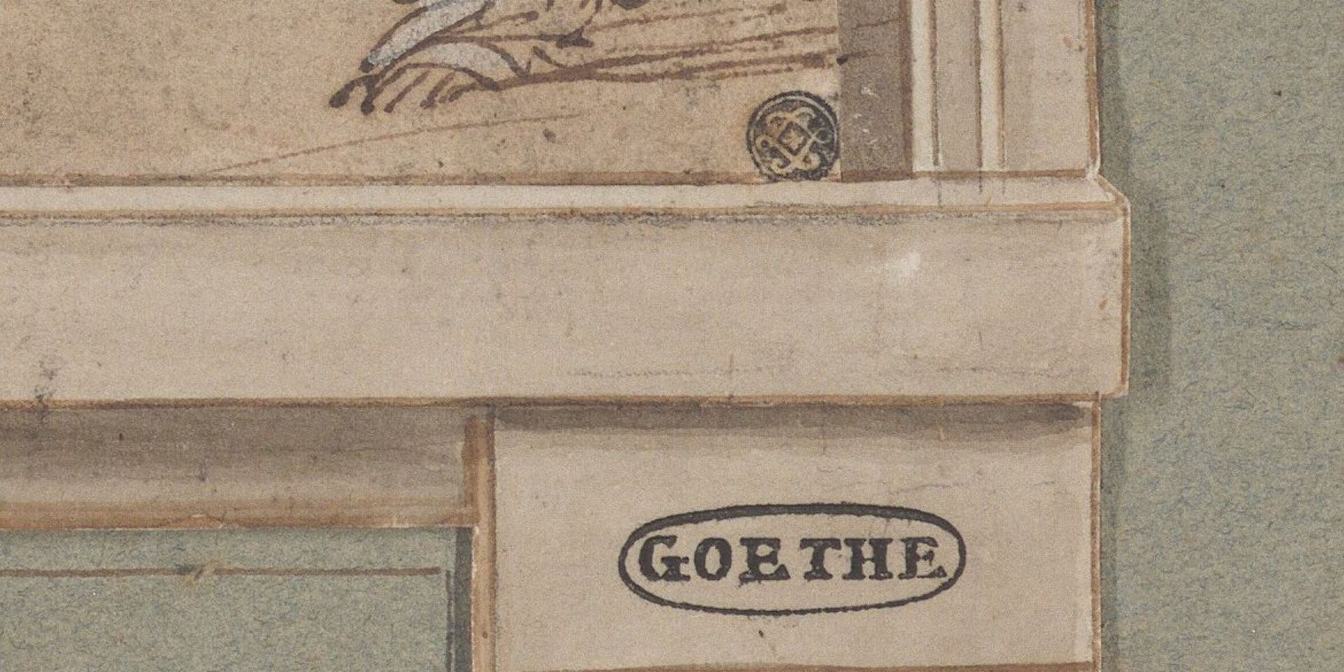 Zeichnung im Sepiaton mit Stempel, der Goethes Namen trägt