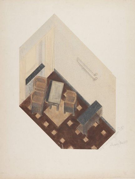 Johannes Itten, Stoffbemusterungsraum Toga, 1929, Farbstift, Aquarell, Graphit 