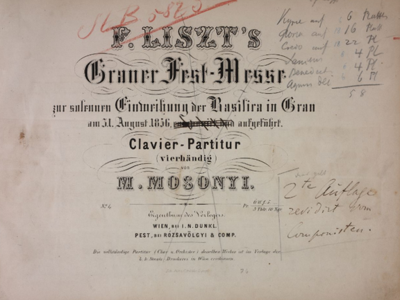 Titelblatt eines Korrekturexemplars mit handschriftlichen Anmerkungen von Franz Liszt
