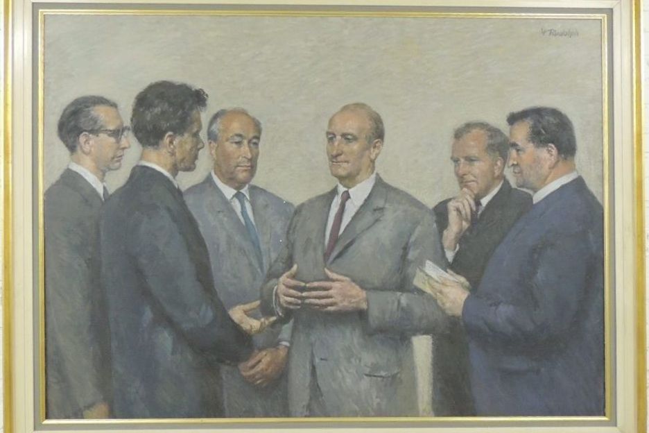 Leitungskollektiv der NFG, Ölgemälde von Wilhelm Rudolph, 1969.