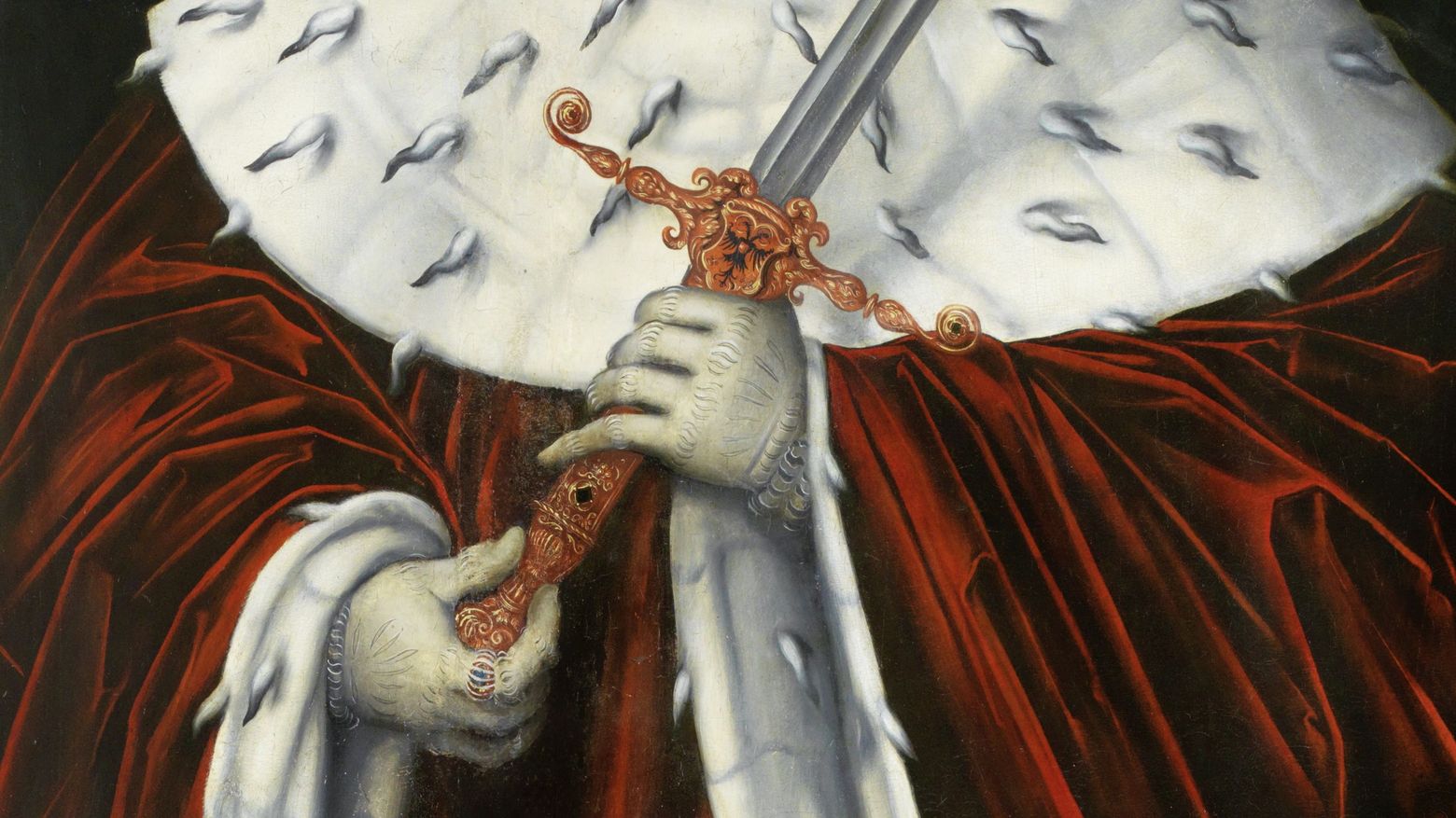 Johann Friedrich der Großmütige Gemälde aus der Werkstatt von Lucas Cranach, abgebildet ist Johann Friedrich der Großmütige im roten Kurfürsten-Mantel