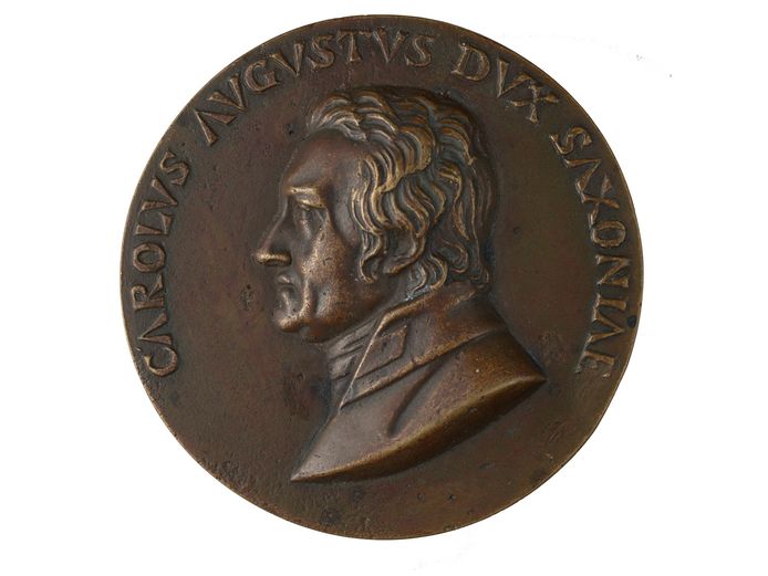 Medaille auf den Wiederaufbau des Weimarer Residenzschlosses mit Portrait