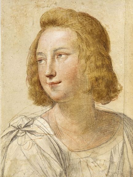 Bildnr. I/21: Giuseppe Cesari gen. Cavaliere d‘Arpino (1568–1640), Büste eines Jünglings im Dreiviertelprofil nach links, um 1630, farbige Kreiden und Aquarell