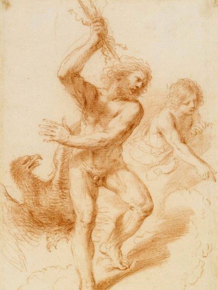 Bildnr. I/30: Giovanni Francesco Barbieri gen. Il Guercino (1591–1666), Zürnender Jupiter, um 1650/60, Rötel