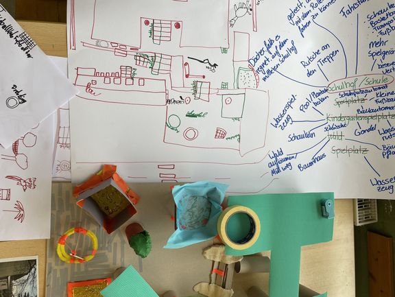 Skizzen und ein Modell mit Ideen für den Ort Struth