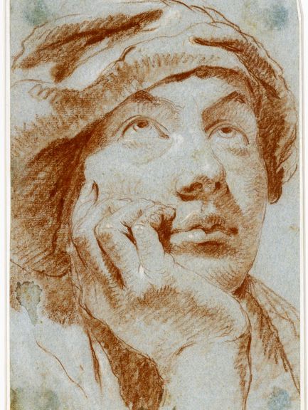  Giovanni Battista Tiepolo, Portrait eines jungen Mannes mit Barett, um 1750, Rötel, weiß gehöht 