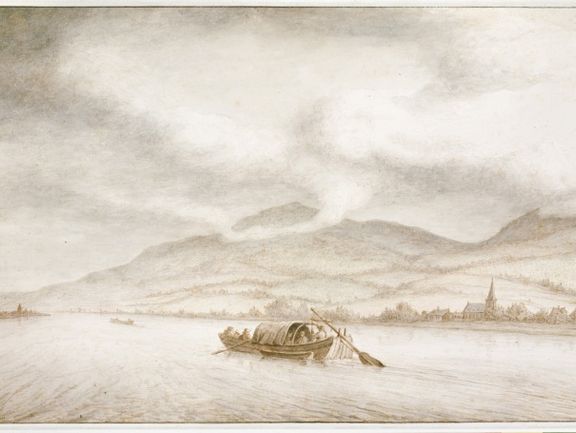  Lambert Doomer, Rheinlandschaft, nach 1663, Feder in Braun, Aquarell 