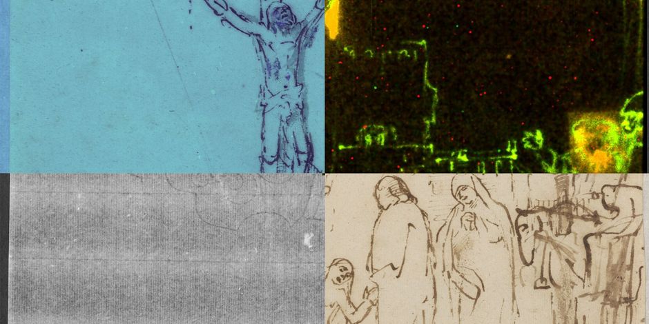 Collage mit vier Beispielen aus dem Forschungsprojekt: "Kennerschaft heute". Die wissenschaftliche Erschließung der niederländischen Zeichnungen