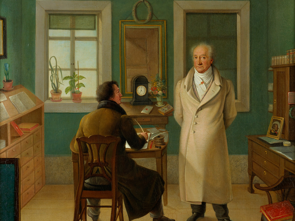 Johann Joseph Schmeller, Johann Wolfgang Goethe in his workroom, dictating to the writer John, 1834