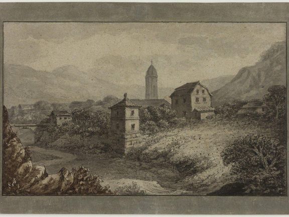  Johann Wolfgang von Goethe, Schillers Garten in Jena,  1810, Feder und Pinsel in Schwarz, Grau und Braun 