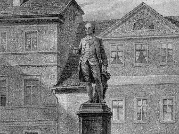 schwarz-weiß Stich vom Wieland-Denkmal