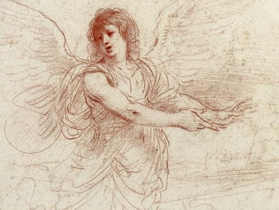Bildnr. I/26: Giovanni Francesco Barbieri gen. Il Guercino (1591–1666), Wegweisender Engel, um 1640(?), Rötel