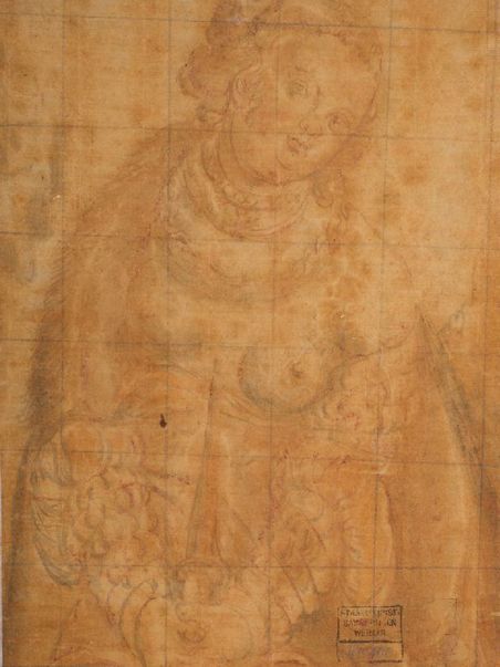 Rückseite des Objektes, auf dem Lucretia nackt und mit einem Dolch in der Hand zu sehen ist