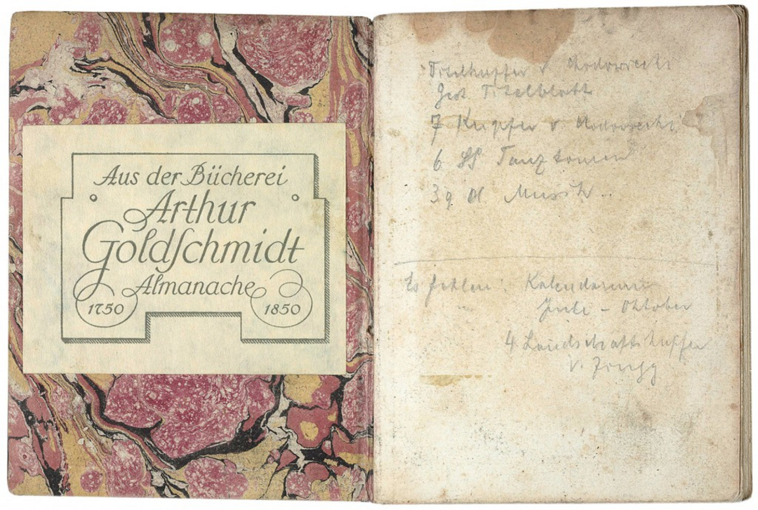 Almanach mit eingeklebtem Supralibros von Arthur Goldschmidt