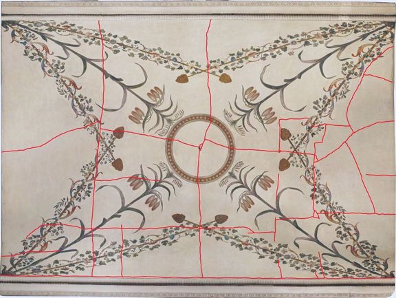 Risskartierung an Decke des Büstenzimmers vor der Restaurierung