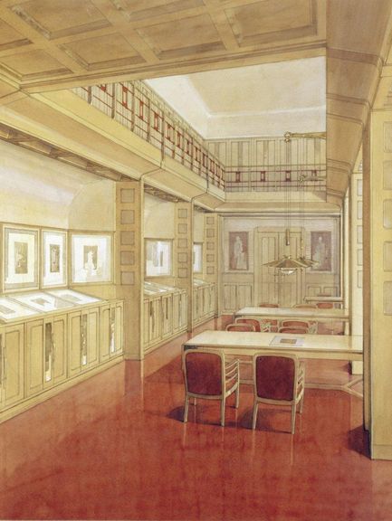  Henry van de Velde, Entwurf für Umbau des Großherzoglichen Museums  »Graphisches Kabinett«, 1907/08, kolorierte Federzeichnung 