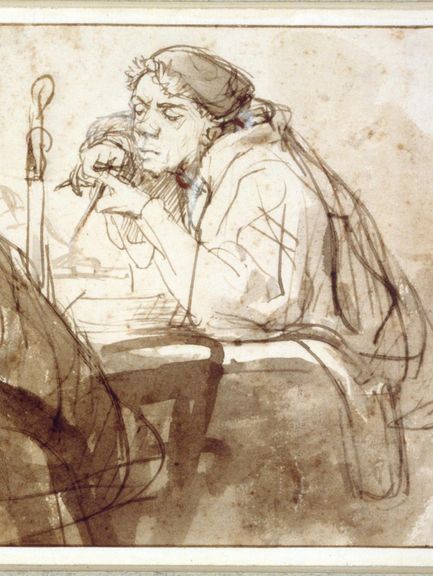  Rembrandt Harmensz van Rijn, Der Federschneider, 1630er Jahre, Feder und Pinsel in Braun, Rötel 