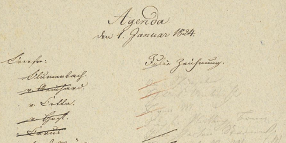 Ausschnitt aus dem Agendazettel Goethes vom 1. Januar 1824