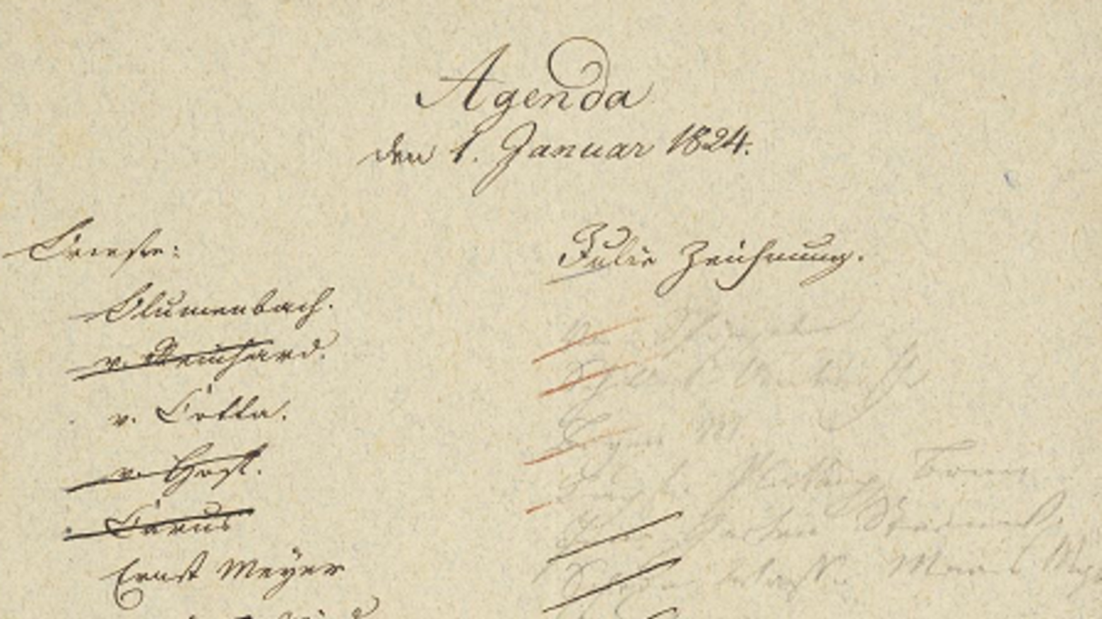 Ausschnitt aus dem Agendazettel Goethes vom 1. Januar 1824