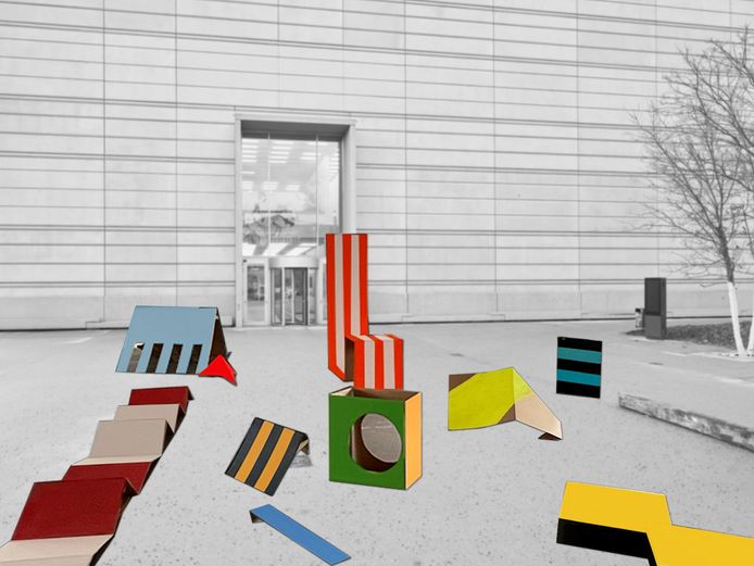 Visualisierung einer Außeninstallationen auf dem Vorplatz des Bauhaus-Museums