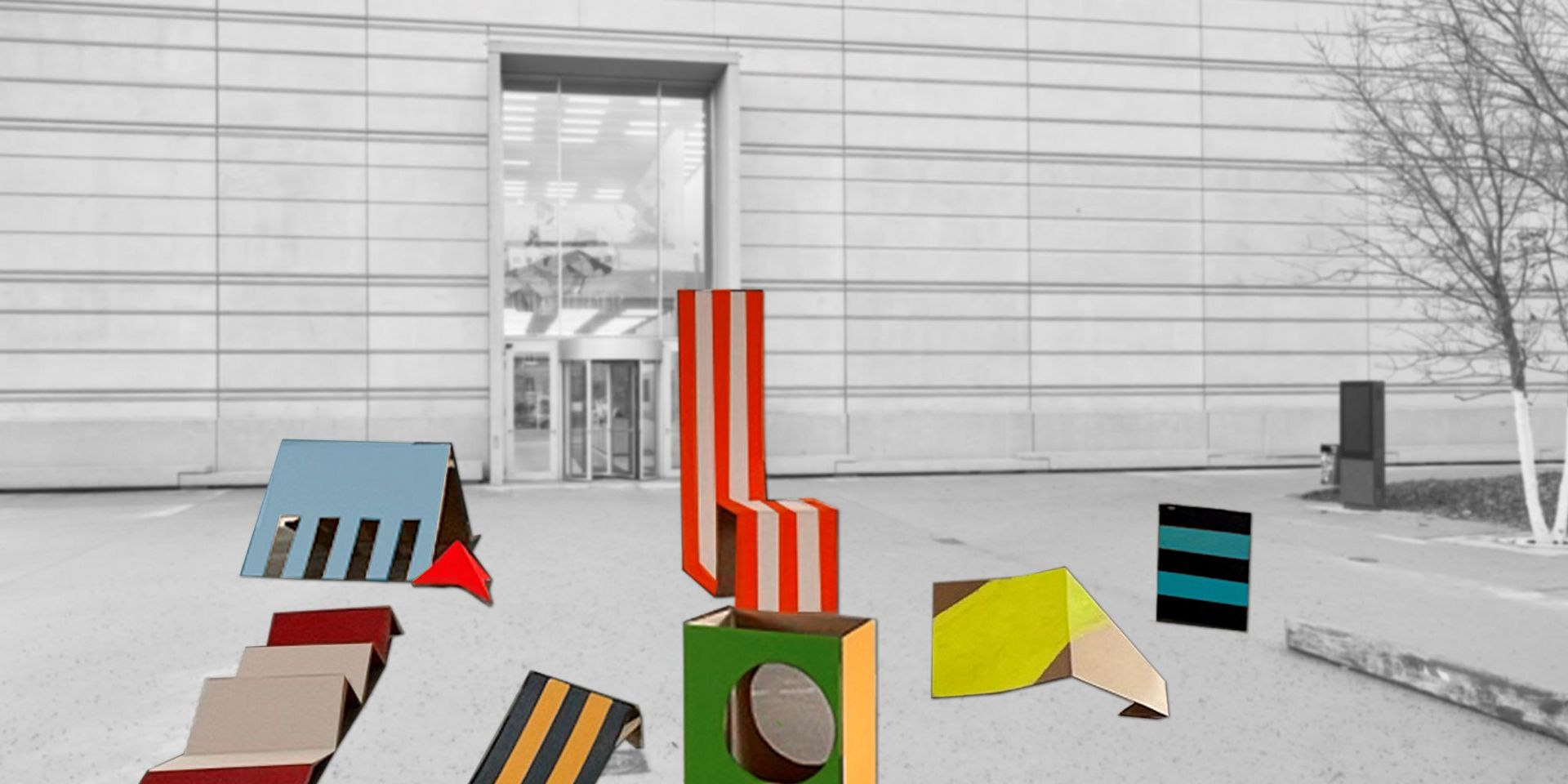 Visualisation of an outdoor installation on the forecourt of the Bauhaus Museum