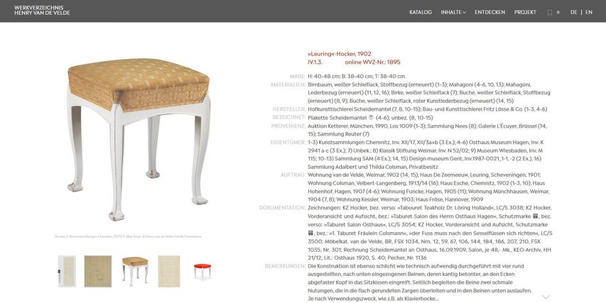 Auf dem Bild ist der Screenshot einer Seite des Online-Werkverzeichnisses zu sehen. 