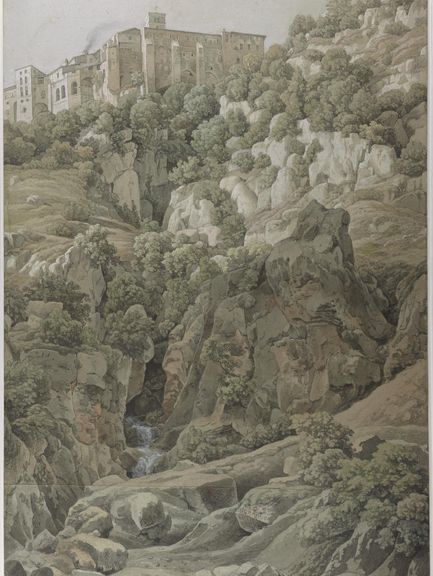  Johann Christian Reinhart, Santa Scolastica im Sabiner Gebirge, 1797, Aquarell über Kreide 