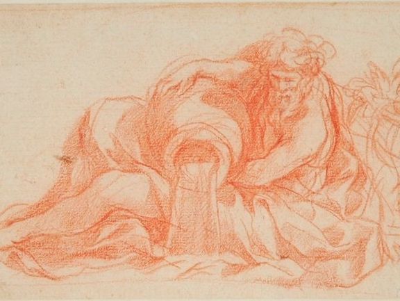 Bildnr. I/22: Pitro Berrettini gen. Pietro da Cortona (1597–1669), Studie zu einem Flußgott, um 1628/29(?), Rötel teilweise gewischt