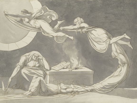 Füssli, Johann Heinrich: „Beschwörungsszene mit einer Hexe am Altar“, 1779