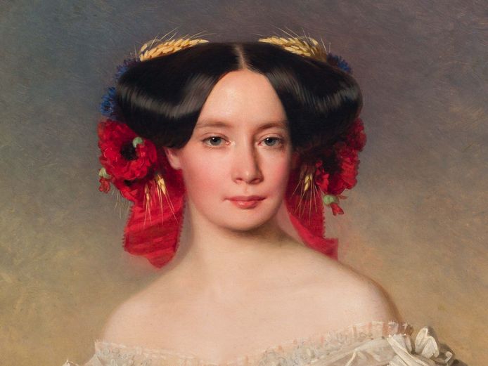 Richard Lauchert: Sophie von Sachsen-Weimar-Eisenach Sophie von Sachsen-Weimar-Eisenach wird mit Kleid und Blumenschmuck im Haar dargestellt.