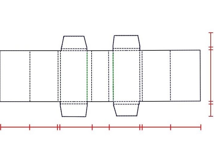 Eine Konstruktionsskizze, nach der ein Schutzumschlag für Bucheinbände aus Seide und Seidensamt hergestellt werden kann.