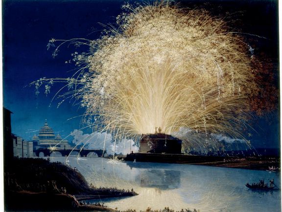 Jacob Philipp Hackert, Feuerwerk auf der Engelsburg in Rom, um 1775, Gouache 