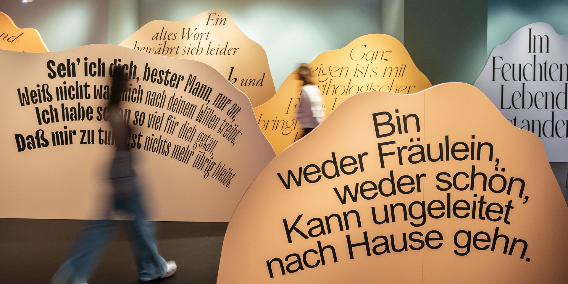 Faust. Eine Ausstellung Anblick von hintereinander aufgestellten Texttafeln