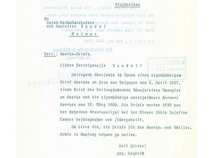 Brief von Reinhard Heydrich an Fritz Sauckel, NSDAP-Gauleiter in Thüringen, vom 16. Juli 1941