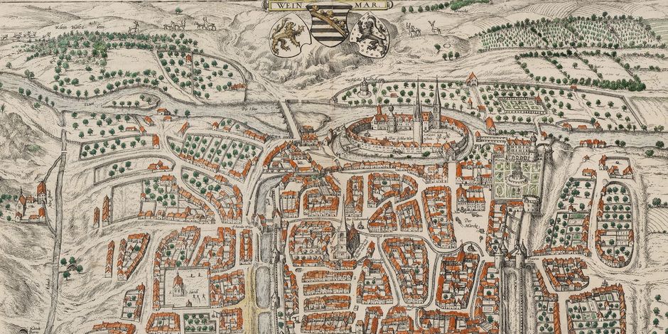 Stadtplan mit Residenzschloss und Grünem Schloss, dem späteren Bibliotheksgebäude