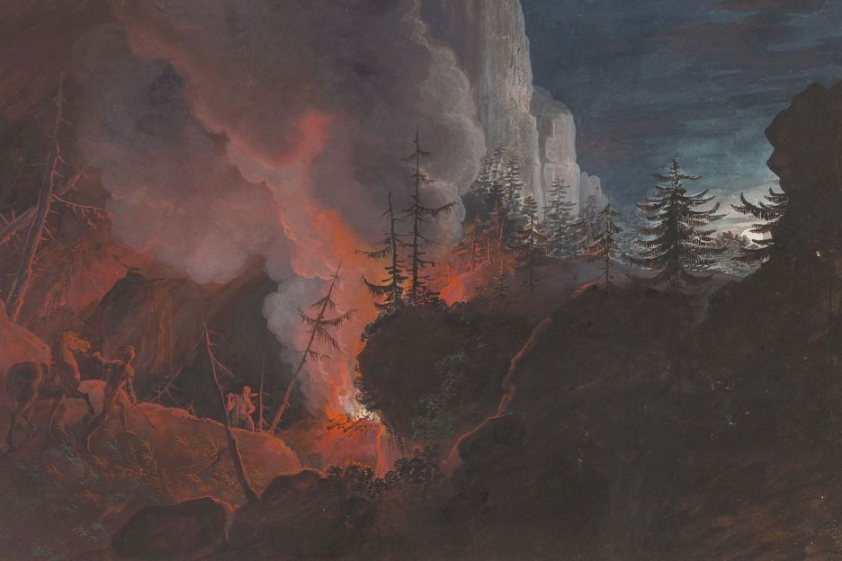 Johann Heinrich Ramberg, Hüon trifft Scherasmin vor dessen Höhle (Illustration zu Oberon I, 17-19)