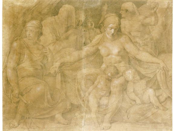  Asmus Jacob Carstens, Die Nacht mit ihren Kindern Schlaf und Tod, 1795, schwarze und weiße Kreide 