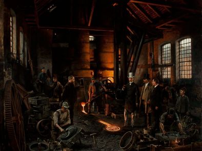 Hans W. Schmidt, Großherzog Carl Alexander in der Eisengießerei Stieberitz in Apolda, 1889, Klassik Stiftung Weimar, Dauerleihgabe Sammlung I. H. Leonie von Sachsen-Weimar-Eisenach