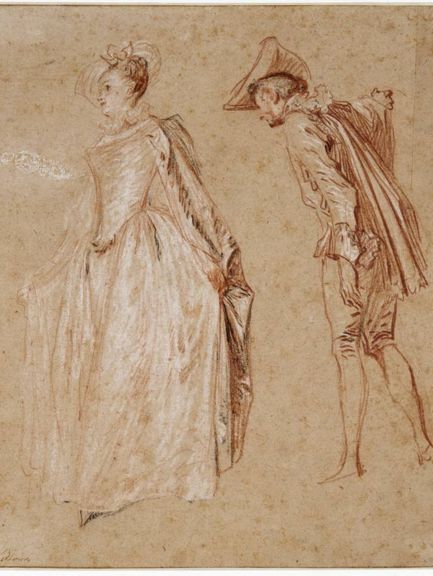  Antoine Watteau,  Tänzer und Tänzerin, um 1716/17, Rötel, Kreide 